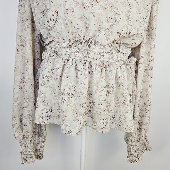 Perfectly Priscilla Plus Size 3XL Floral Smocked Blouse Cottagecore Peplum Top - Picture 7 of 12